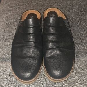 Men's Black Leather Slip-On Mule Loafers